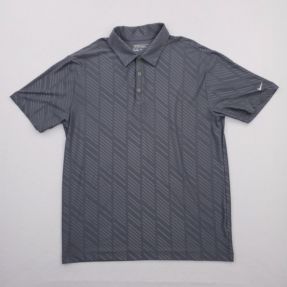 Nike Shirt Mens Large Gray Striped Tour‎ Performance Golf Polo Dri Fit Relaxed